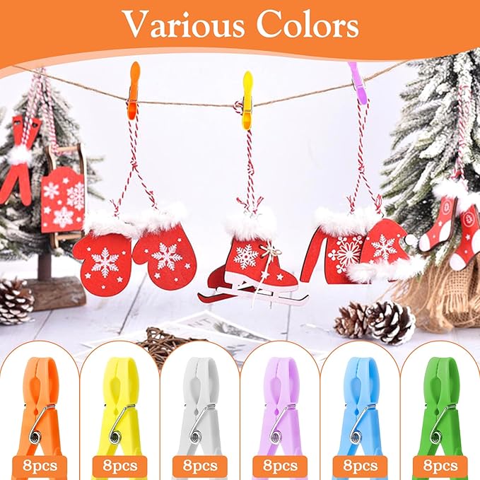 Senbowe 48 Pack Colorful Plastic Clothespins,Heavy Duty Clothes Pins Clips with Springs,Non-Slip Clips for Hanging Clothes,Towels,Crafts,Picture Clips Food Package Clips,Air-Drying Clothing Pin Set