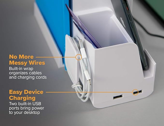 Bostitch Office Konnect Desk Organizer and Charging Station, 2 USB Ports, 2 Plugs, Charges Phones Tablets, Pencil Cup, 4-Piece Design, White