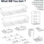 Shower Caddy Adhesive Shower Organizer 7-Pack, Rustproof Stainless Steel Bathroom Shelves, Large Capacity No-Drill Rack Storage Accessories with Soap Dish Toothbrush Holder Hooks