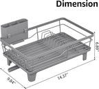 Dish Drying Rack for Kitchen Counter, Sink Dish Rack with Drainboard, Large Dish Drainer with Cups Holder, Home Countertop Plate Dryer Storage Rack with Cutlery Holder, Gray