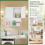 Fluted Bathroom Wall Cabinet Over the Toilet Storage,Wall Mounted Cabinet with Adjustable Shelf,Floating and Hanging Organizer,Kitchen and Laundry Room Storage (White,1 PC)