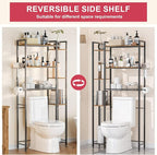 Over The Toilet Storage with Wooden Shelves and Side Rack, 7-Tier Metal Over Toilet Bathroom Organizer Freestanding Storage Shelf for Toilet Paper, Towels, Toiletries, Ideal for Small Bathroom