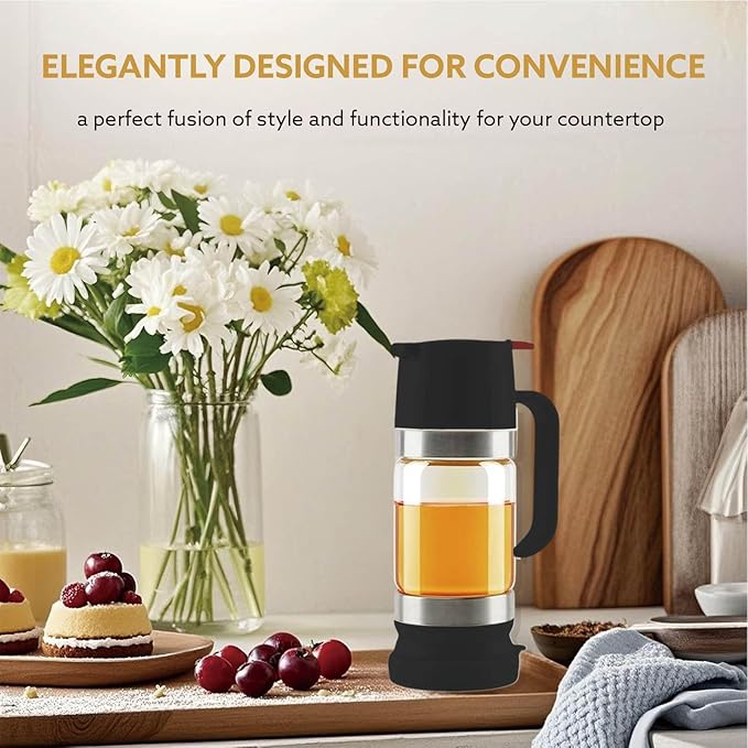 Glass Honey Dispenser, 9 OZ Honey Jar with Handle, No Drip Maple Syrup Dispenser (black)