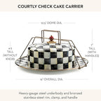 MACKENZIE-CHILDS Enamel Cake Carrier, Cake-Dish Serving Platter with Lid and Handles, Black-and-White Courtly Check