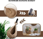Hanging Fruit Large Basket Set of 3, Boho Wall Hanging Storage Basket for Organizing, Handmade Teardrop Hammock Holder for Fruit Vegetable in Home & Restaurant Kitchen with Hooks, Linen