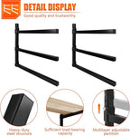 3-Tiered Collapsible Wall Mount Lumber Storage Metal Rack, 3-Level Foldable Heavy Duty Indoor Garage Wood organizer, Outdoor Adjustable Steel Multipurpose Workshop Shelf, Holds up to 330Lbs