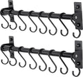 Dseap Kitchen Utensil Holder Hanger, Pot and Pan Rack Wall Mounted, Kitchen Rail with 8 Hooks for Hanging Cooking Utensils, Mugs, Spoons, Wall Mounted, Black, Pack of 2