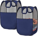 2 pop-up Laundry Hampers，Foldable mesh Laundry Baskets (Each with 2 Reinforced Handles), Blue ……