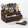 Wooden Utensil Holder for Kitchen Counter, Large Divided Utensil Crock with Removable Compartments, Farmhouse Cooking Utensil Organizer with Spoon Rest & Wall Mount Option