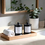 Qtip Holder & Cotton Pad Dispenser, Bathroom Organizer and Storage Canisters, 16oz Glass Apothecary Jars for Kitchen, Restroom - Home Decor Accessories, Room Decor Aesthetic (2 Pack, Black)