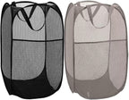 BATTOO Deluxe Strong Mesh Pop up Laundry Hamper Basket with Side Pocket Foldable Hamper for Laundry Room, Bathroom, Kids Room, College Dorm or Travel Black + Grey