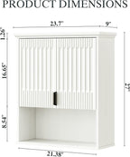 FLOWBACK Wall Mount Bathroom Cabinet, Wooden Medicine Cabinet Storage Organizer with Fluted Doors and Adjustable Shelf, Over The Toilet Space Saver Storage Cabinet (White)
