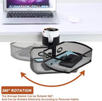 MASTLU Under Desk Organizer,Cup Holder,Table Management Tray, Swivel Pencil Drawer, Office No Drill Steel Organizers,360 Spin Hidden Storage Box with Sturdy C-Clamp,Easy Install (Black)