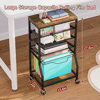 5-Tier Rolling File Cart, Under Desk Storage Organizer with Lockable Wheels & Mesh Sliding Trays, Multi-Functional Mobile Utility Cart for Office, Home, School, Black