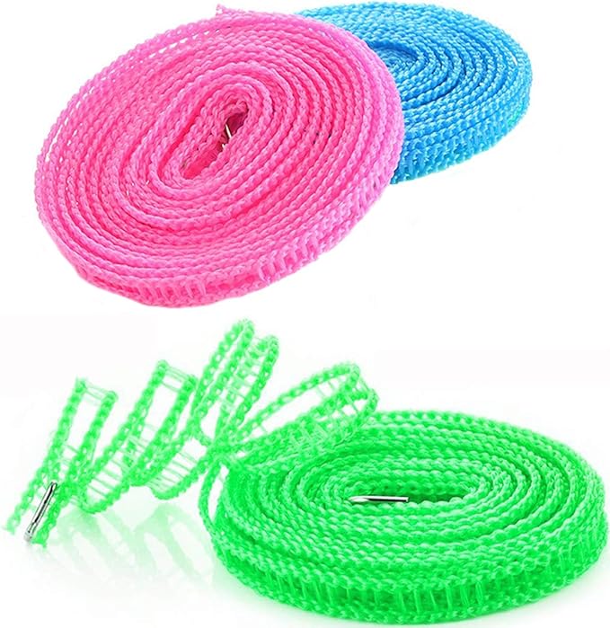 Clotheslines 3Pack Blue Pink Green 1.64ft Length Clothes Drying Rope Portable Windproof 5m Clothesline for Camping Travel Indoor Outdoor Laundry Clothes Line