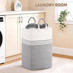 Laundry Basket Hamper,Blanket Storage,Dirty Clothes Hamper with Swivel Handles,Woven Cotton Rope Toy Baskets,Blanket Basket Living Room,Decorative Hampers for Nursery,Bedroom,White & Gray,100L