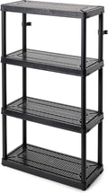 Gracious Living 4 Shelf Fixed Height Ventilated Medium Duty Storage Unit 14 x 32 x 54.5" Organizer System for Home, Garage, Basement, & Laundry, Black