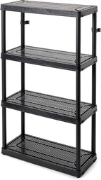 Gracious Living 4 Shelf Fixed Height Ventilated Medium Duty Storage Unit 14 x 32 x 54.5" Organizer System for Home, Garage, Basement, & Laundry, Black