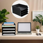 Wenqik 12 Pcs Stackable Paper Trays Rectangular Plastic Desk Holder Desktop Document File Organizer Storage Letter for Office Classroom (Black)