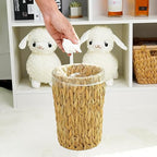 Small Wicker Trash Can, Small Bathroom Trash Can, Boho Waste Basket for Bedroom, Home, Office, Water Hyacinth Wicker Waste Basket for Bathroom, Compact Spaces (Round, 2 Gallon)