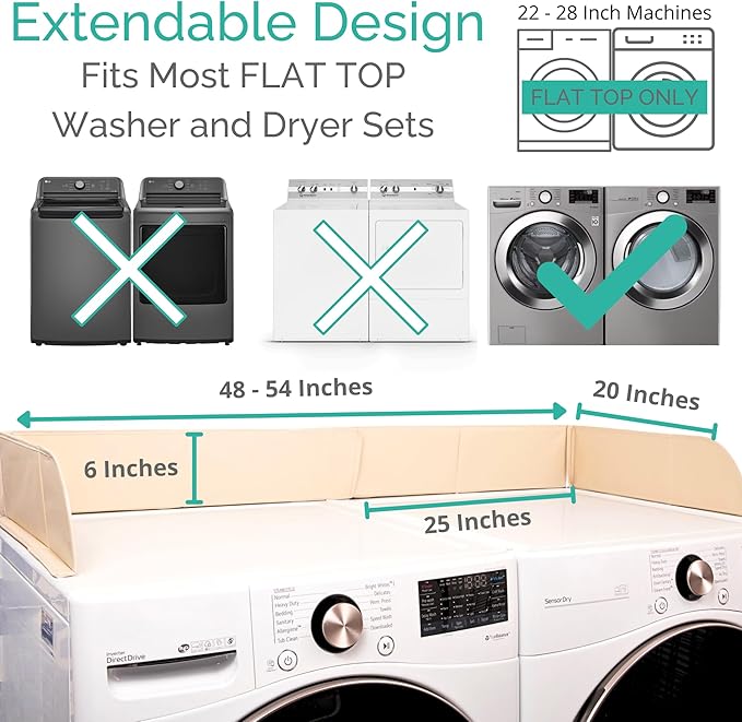 Laundry Guard with Gap Cover - Prevent Clothes from Falling Behind - Adjustable Magnetic Laundry Guard for Front Load Washer and Dryer - Laundry Room Essentials for Moms, College Dorm Rooms (Cream)