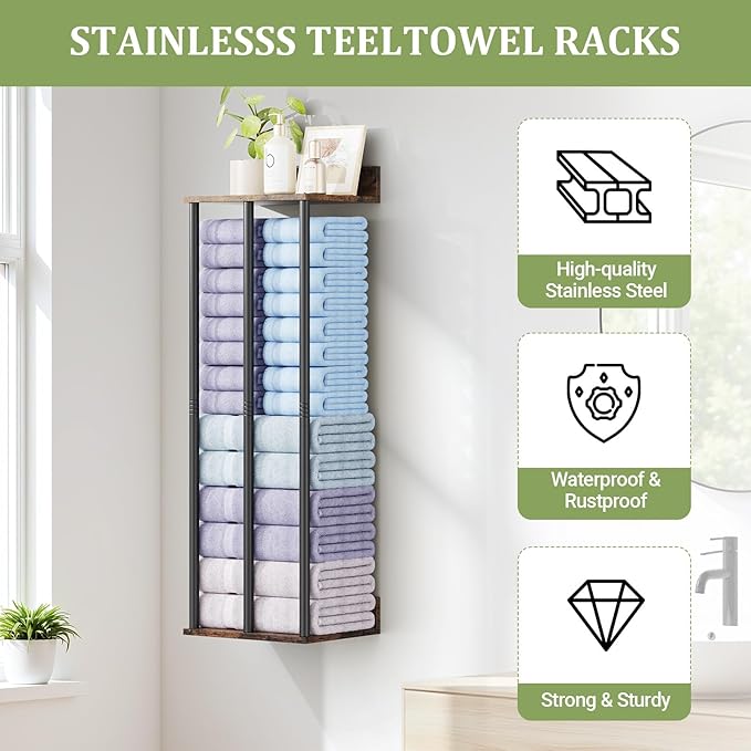 Large Towel Racks for Bathroom Wall Mounted, Updated 3 Bar Bath Towel Holder for Bathroom Wall, 34'' Bath Towel Rack for Bathrooms, Metal Small Bathrooms Towel Storage Rack, RV Towels Rack, Rustic