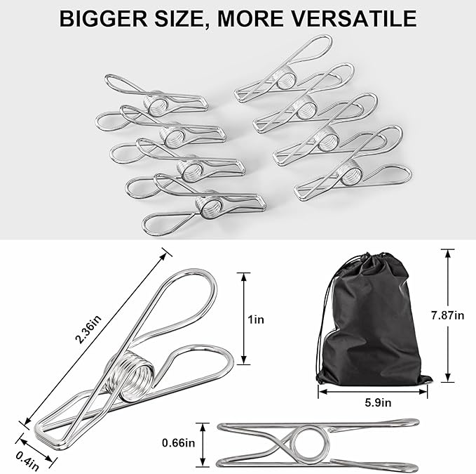 Clothes Pins Heavy Duty Outdoor, 40 Pcs Stainless Steel Clothespins, Metal Clips Heavy Duty for Hanging Clothes, Clothes Clips, Laundry Clips, Stainless Steel Clips for Clothes