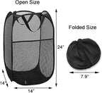 Pop Up Laundry Hampers, Collapsible Mesh Laundry Baskets for Home, Dorm, Travel, Portable Clothes Hampers, Pack of 2 (Black + Grey)