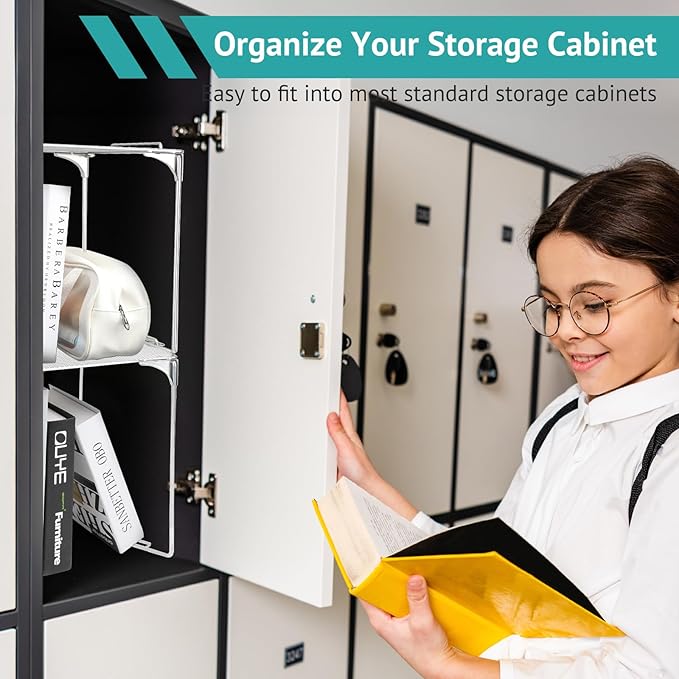 2 Shelves Locker Organizer, Grey, School, Office, Home Use