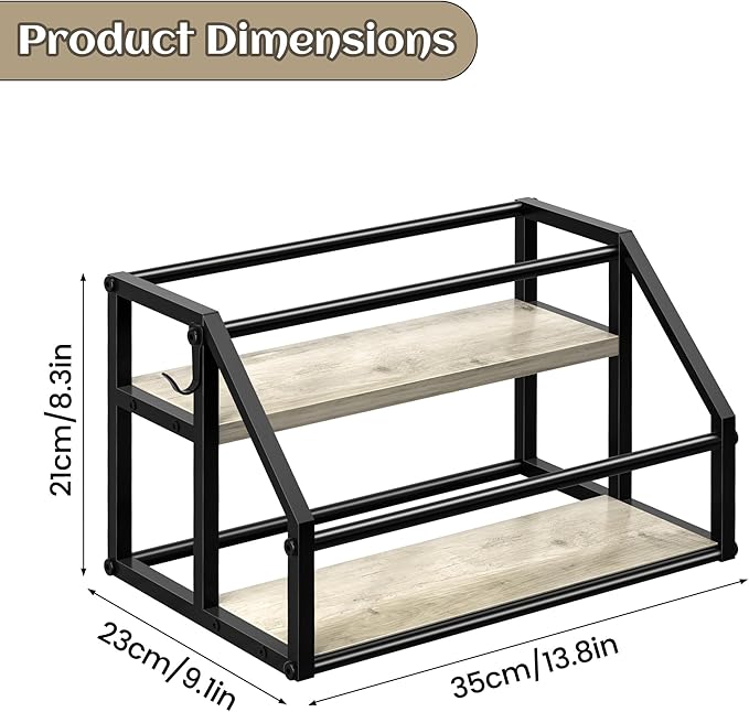 Coffee Syrup Rack Organizer, Syrup Bottle Holder Stand for Coffee Bar, 2-Tier 8 Bottles Storage Shelves for Syrup, Wine, Dressing for Kitchen Countertop, Greige
