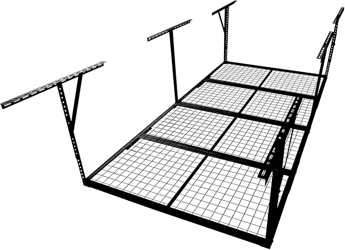 Overhead Garage Storage Rack, Heavy Duty Metal Ceiling Storage System, Adjustable 22"-40" Dropdown, 400/600 LBS Capacity, Maximize Vertical Storage for Garage/Workshop, (Black, 4x8FT)