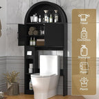 Over The Toilet Storage Cabinet, Bathroom Organizer Over Toilet, Arched Storage Organizer Cabinet with Anti-Tip Device and Adjustable Shelf for Washroom Laundry and Restroom, Black