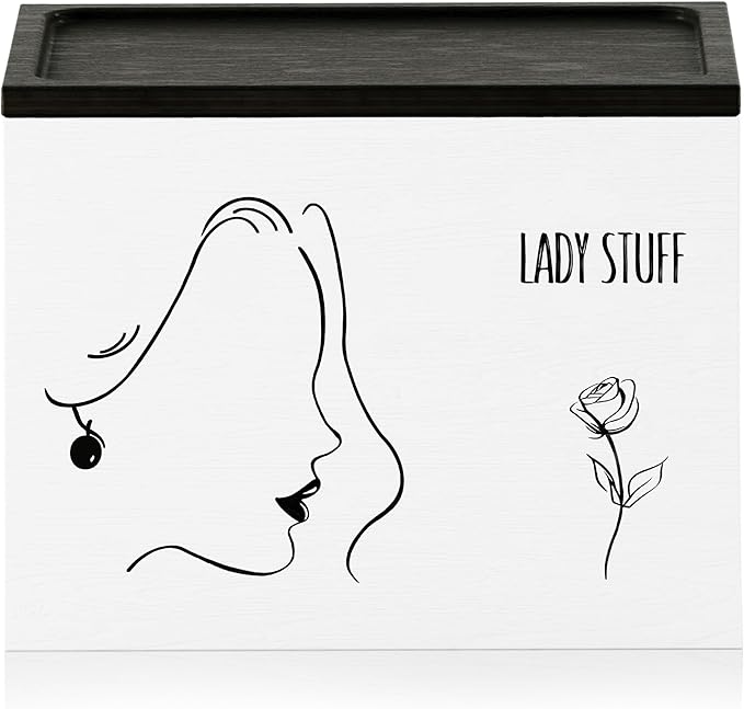 Discreet Tampon Holder for Bathroom with Vanity Tray Lid, Tampon Organizer for bathroom for Wall or Countertop Mount, Wood Pad Dispenser, Feminine Product Organizer