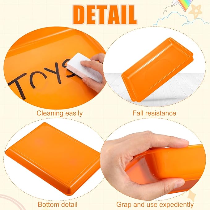 Maitys 15 Pcs Flat Plastic Trays 16.1 x 11.8'' Sensory Storage Paper Tray Stackable Classroom Bins for Office Home Organizer Crafts Supplies(Orange)