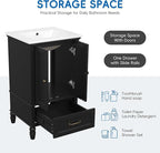 20" Small Bathroom Vanity with Sink,Doors and Drawer,Wood Mid-Century Modern Bathroom Sink Cabinets with Adiustable Foot Pads,for Small Space,Freestanding (Black)