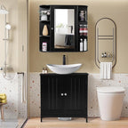 Iwell Bathroom Medicine Cabinet with Mirror, Wall Cabinet with 2 Adjustable Shelves & 6 Open Shelves, Bathroom Cabinet Wall Mounted, Over The Toilet Space Saver Storage Cabinet, Black