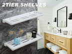 White Folding Wall Shelf | Wall Mounted Bathroom Floating Metal Shelf | 90° Fold Up | Space-Saving Floating Shelf for Laundry Room, Toilet Room, RV, Sink (2-Pack, White)
