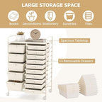 RELAX4LIFE 15-Drawer Storage Drawer Carts - Mobile Rolling Utility Cart w/Wheels, Craft Organizer for Classroom Organization and Storage, School, Office, Home, Storage Organizer Cart (White)