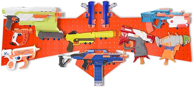 Skywin Wooden Pegboard for Nerf Gun Storage, Nerf Gun Wall Mount Eagle Shape, Compatible with All Blasters, Rack for Wall Organization - Birthday Gift for Kids (Orange)