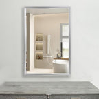 Modern Medicine Cabinet Mirror Storage for Bathroom Bedroom Surface/Recessed Mount with 3 Shelves (16"x26", Brushed Silver)