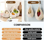 Hanging Storage Baskets Boho Decor Set of 3, Handmade Cotton Rope Wall-Mounted Fruit & Vegetable Baskets, Decorative Hanging Organizers for Kitchen, Entryway, Bathroom & Bedroom