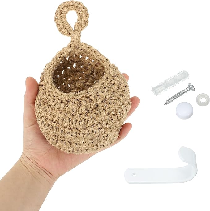 PATIKIL Hanging Fruit Baskets for Kitchen, Mini Size Teardrop Home Decor Storage Hand-Woven Wall Hanging Basket for Garlic Potato Vegetable, Brown