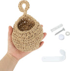 PATIKIL Hanging Fruit Baskets for Kitchen, Mini Size Teardrop Home Decor Storage Hand-Woven Wall Hanging Basket for Garlic Potato Vegetable, Brown