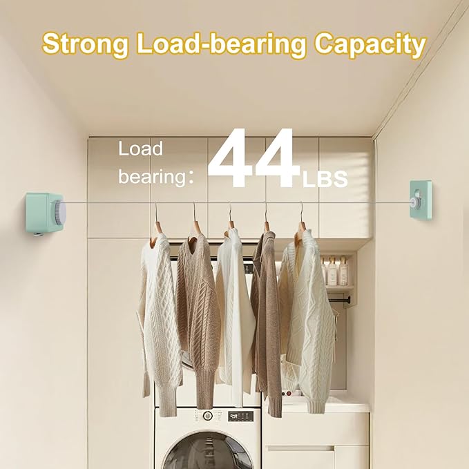 Retractable Clothesline Indoor/Outdoor, Anti-Sag for Drying Clothes Line Retracting Indoor/Outdoor, We Equipped This 13.8 Fts Laundry line Retractable with 4 Large Clips (Green)