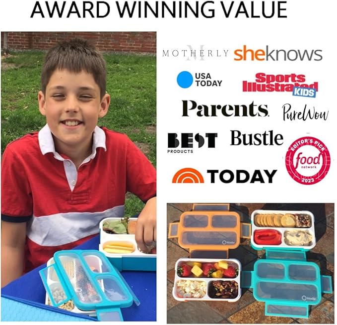 Small Snack Containers for Kids Toddlers - 3 Compartments (Set of 2) - Leak-proof Reusable Snack Boxes with Lids - BPA-Free Mini Bento Lunch Box - Ideal for School, Daycare Holds 2 Cups (Coral + Blue)