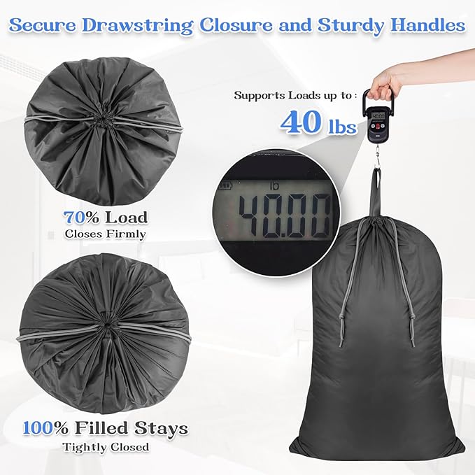 Laundry Bag Extra Large Heavy Duty, 24"x 35", Laundry Basket Liner Replacement, Drawsting Top with Carrying Handles, 3 to 4 Load Capacity, Machine Washable Hamper Liner, Ultra-Light & Foldable