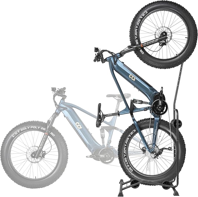 CyclingDeal Upright E Bike Fat Tire Bike Stand - Vertical & Horizontal Bike Rack Bicycle Storage Stand - Vertical E Bike Rack Garage - Fat Tire Bike Storage Rack - Holds Bikes up to 110 lbs