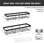 Moforoco Shower Caddy Shelf Organizer Rack, Self Adhesive Black Bathroom Shelves Basket, Home Farmhouse Wall Inside Organization and Storage Decor Rv Accessories, First Camper Apartment Essentials