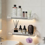 4PCS Acrylic Shelves for Wall Clear Floating Shelf Adhesive or Screws of Installation Bathroom Shelf Organizer Wall Storage Display for Bedroom Living Room Kitchen