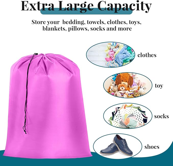 Woanger 12 Pack 28 x 45 Inch Extra Large Laundry Bags Bulk Washable Travel Laundry Bag with Drawstring Closure Large Dirty Clothes Organizer for College Dorm Home Hotel Camping(Cute Colors)